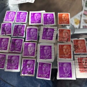 Vintage Spanish Stamp Art Print - Purple and Orange